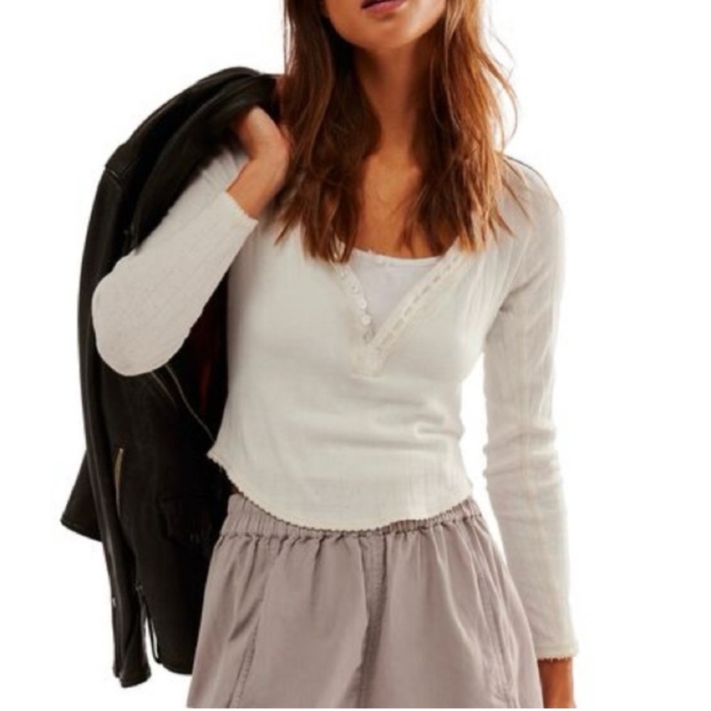 Women's Cream Long-Sleeve Henley Top